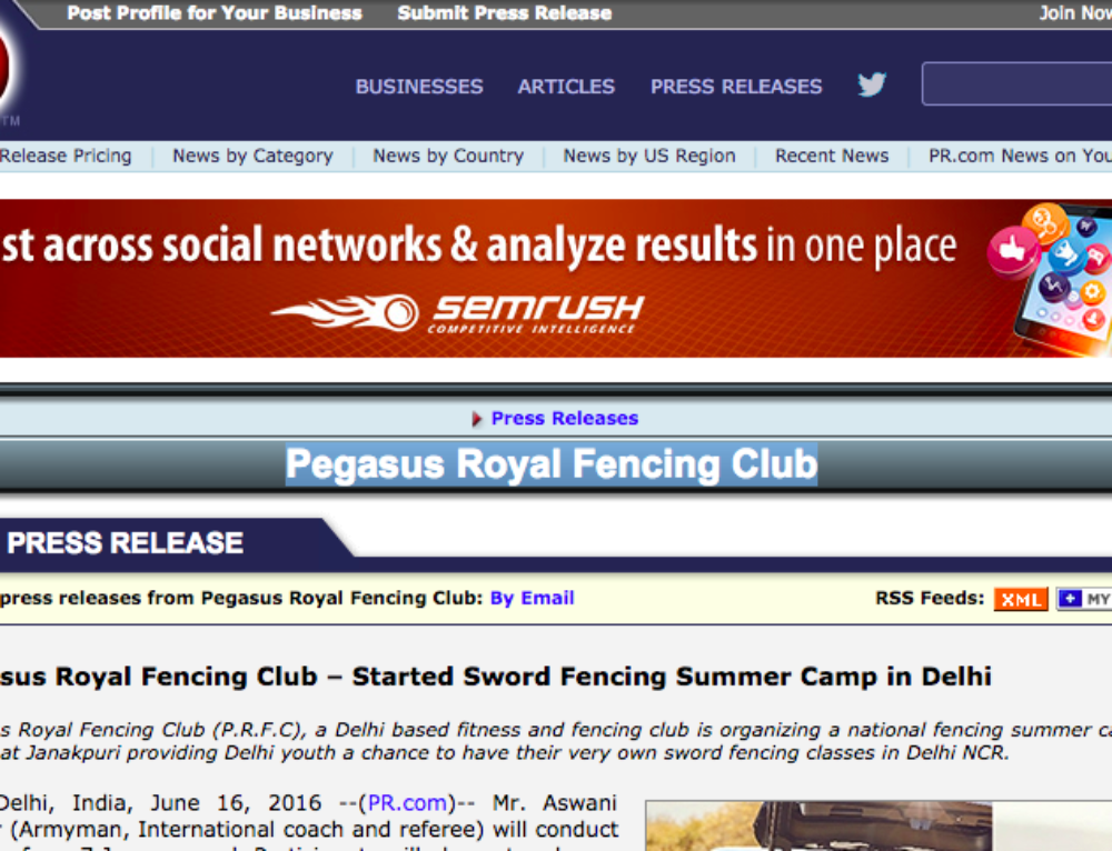 Press Release – Pegasus Royal Fencing Club